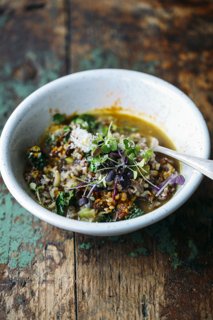 Caldo de verduras con arroz pilaf