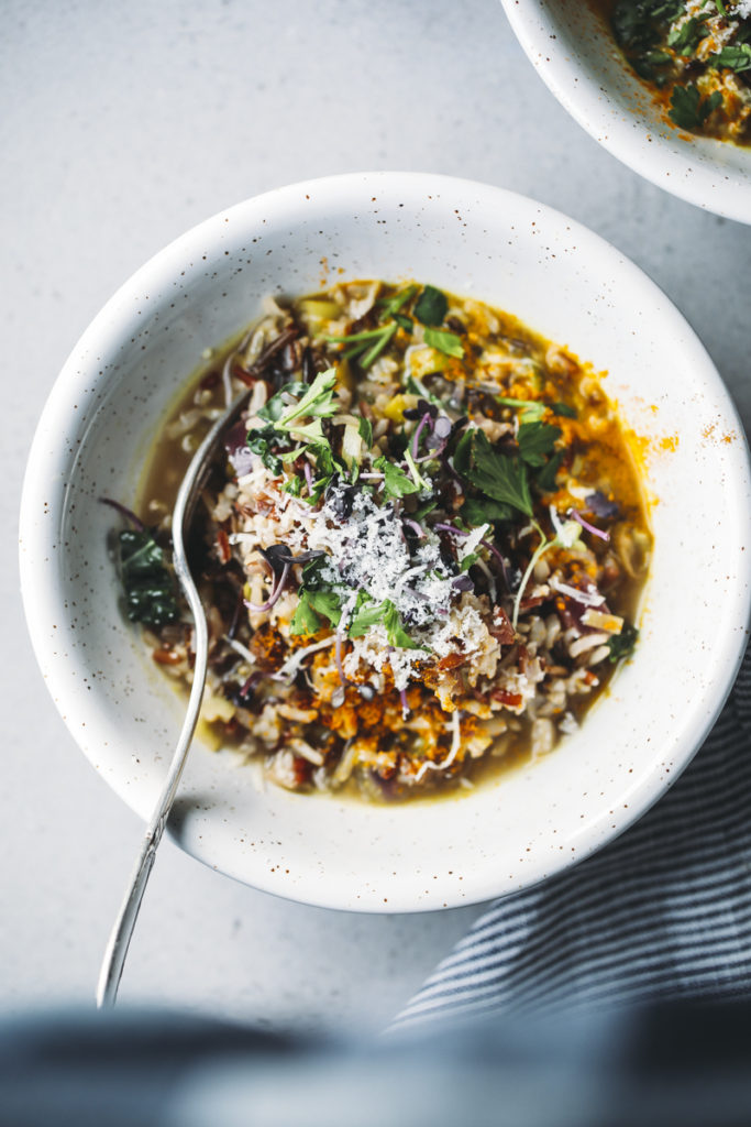 Caldo de verduras con arroz pilaf