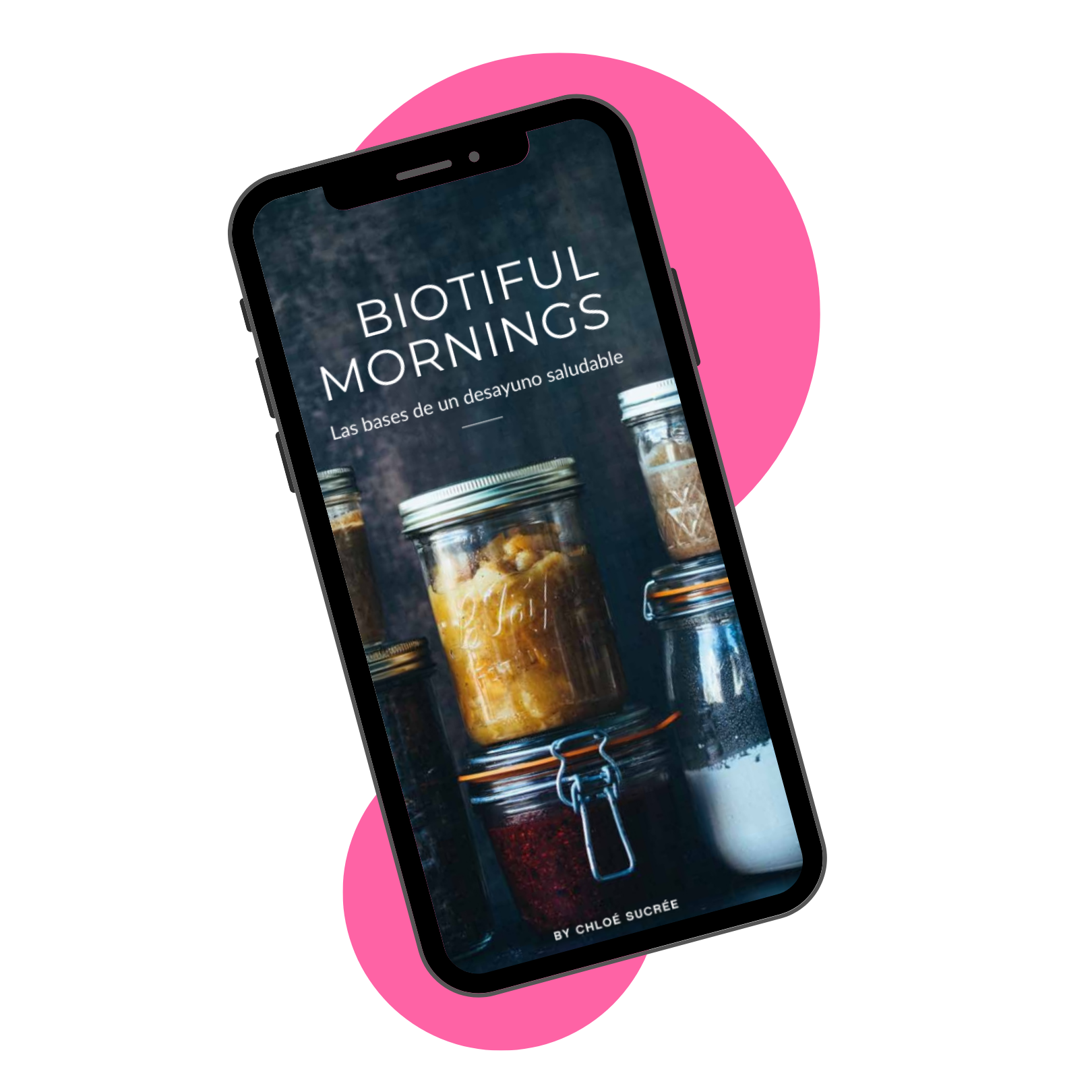 Imagen de un móvil con la portada del ebook desayunos.